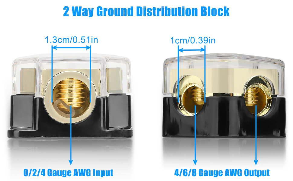 2 Way Power Distribution Block, 0/2/4 Gauge in 4/6/8 Gauge