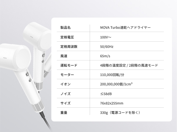 MOVA ムーバ Shine 10 ヘアドライヤー シルバーグレー 速乾 MOVA ムーバ Shine 10 ヘアドライヤー シルバーグレー 速乾