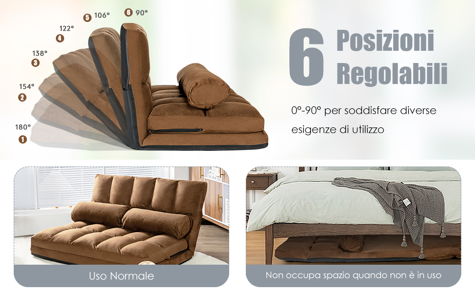 RELAX4LIFE Divano 2 Posti Trasformabile In Letto Con 2 Cuscini Da Pavimento, Design Pieghevole E Salvaspazio E Schienale Regolabile In 6 Livelli (Nero) 3 1