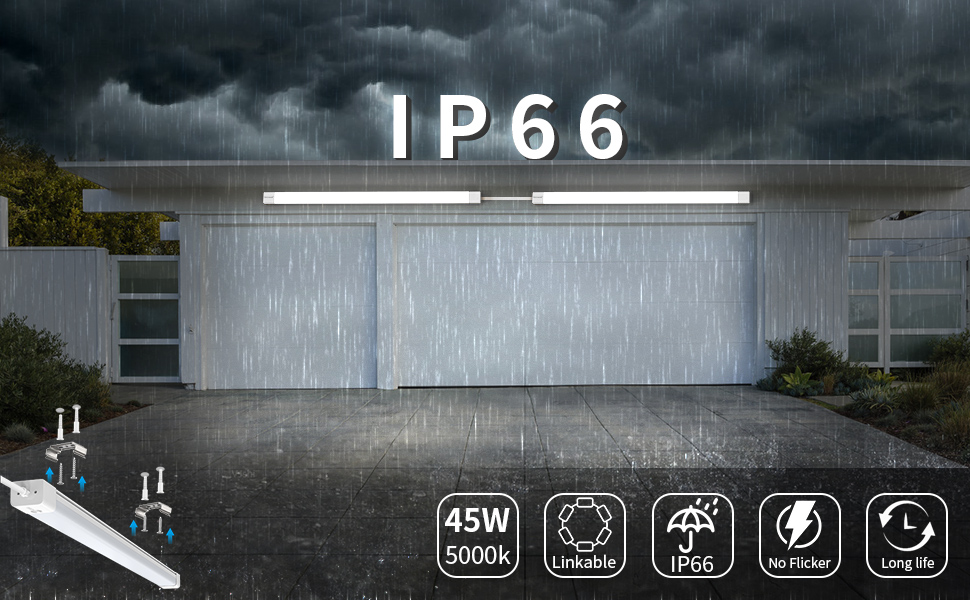 Led Garage Light 5FT Shop Lighting Fixture with Plug in Cord,Waterproof LED Lights