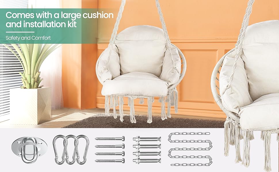 PUREKEA Hammock Chair, Macrame Hanging Swing Chair with