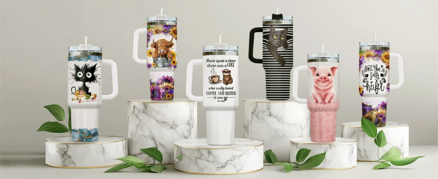 animal tumbler with handle, cow, cat, pig, sloth tumbler