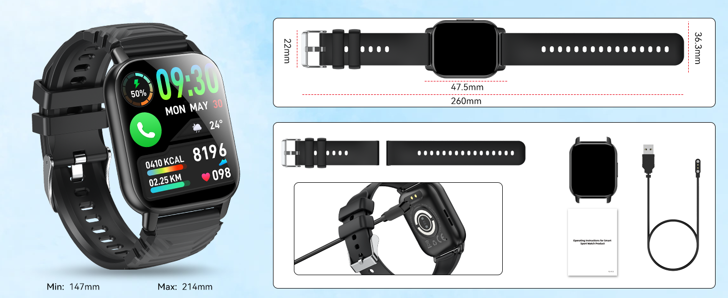 Size And Package Contents smart watch smartwatch