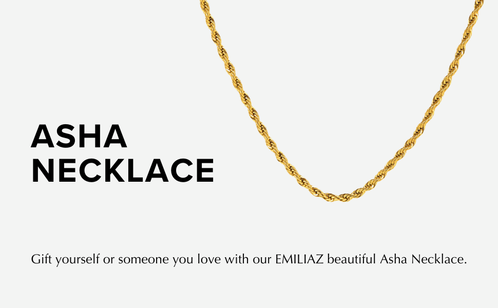 EMILIAZ Asha Necklace 18K Gold Plated Rope Chain for Women, 3mm 46cm Stainless Steel, Elegant Trendy Jewellery for Layering, Stackable, Lead & Nickel-Free, Women's Everyday Jewellery, with Gift Box 12 Gold Plated Asha necklace – minimalist, sustainable jewellery by EMILIAZ.