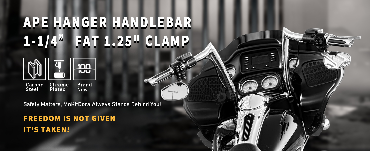 MoKitDora Road Glide 12" Rise Ape Hangers 11/4" Fat 1.25