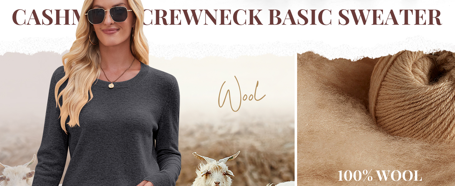 ANRABESS Womens 100% Wool Sweaters Cashmere Crewneck Long Sleeve Work Business Casual Basic Sweater