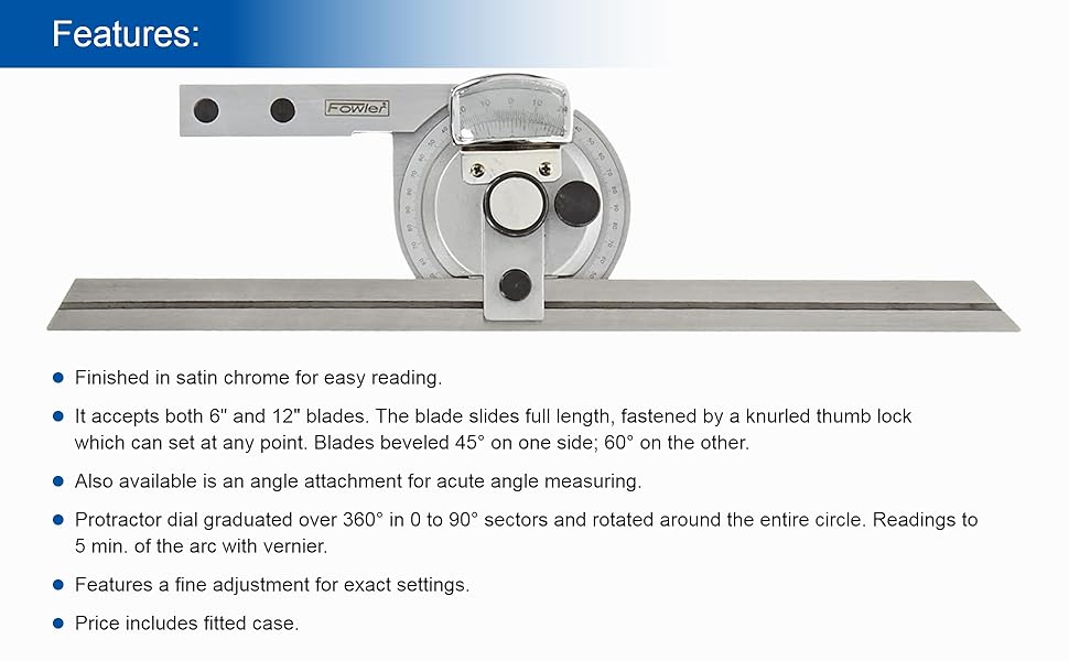 Fowler 524406120, Universal Bevel Protractor with 6" and 12" Blade Construction Protractors