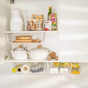 cupboard organizer basket rack under cabinet storage stainless+steel+wire+baskets under table rack