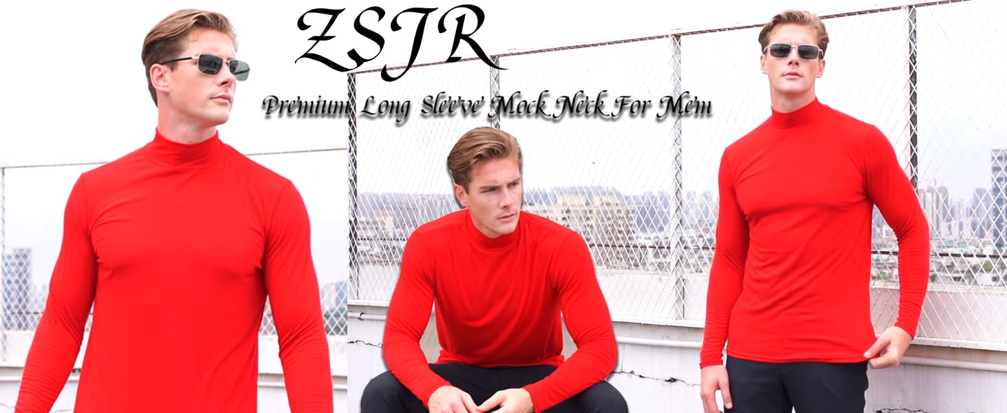 ZSJR Mens Mock Neck T Shirts Pullover High Neck Turtleneck Premium Long Sleeve Sweaters for Men