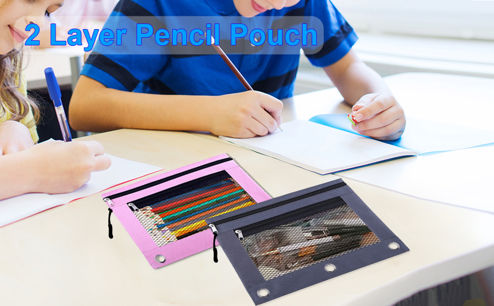 Pencil Pouch for 3 Ring Binder, 2 PCS Mesh Binder Pencil