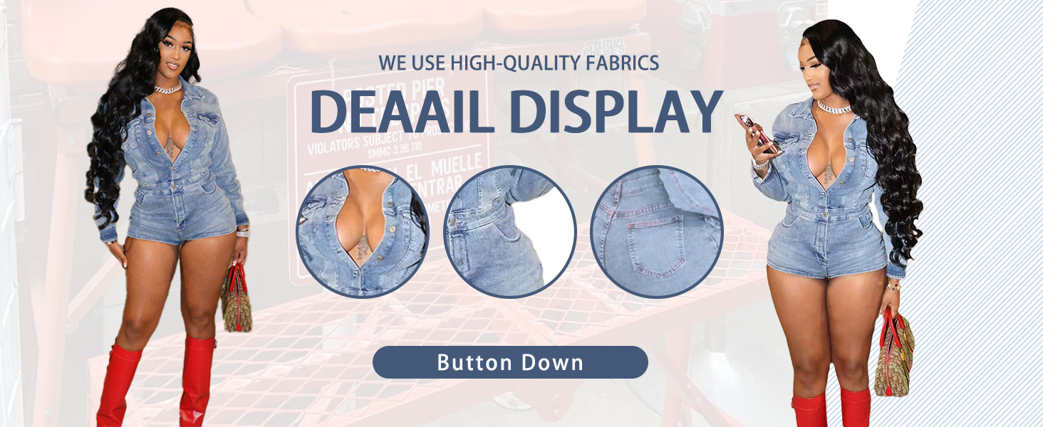 High quality stretchy denim romper jumpsuit