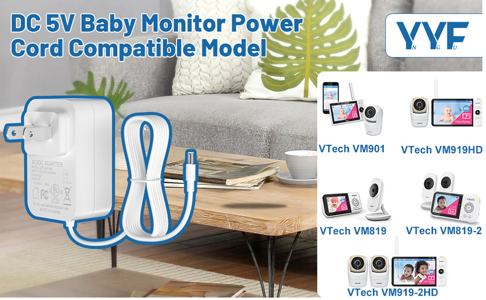 5V Baby Monitor Power Cord for VTech VM901 VM919HD VM919
