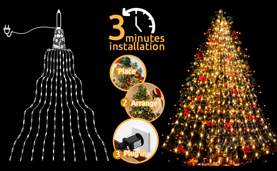 Yowin Christmas Tree Lights 408 LED 6.6Ft x 20 Strands Christmas Tree