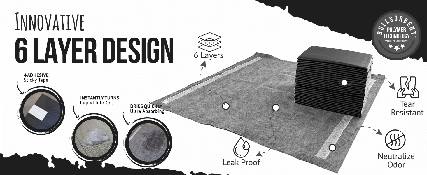 Bulldoglogy Carbon Black XL Dog Pee Pads for Extra Large Dogs with Adhesive Sticky