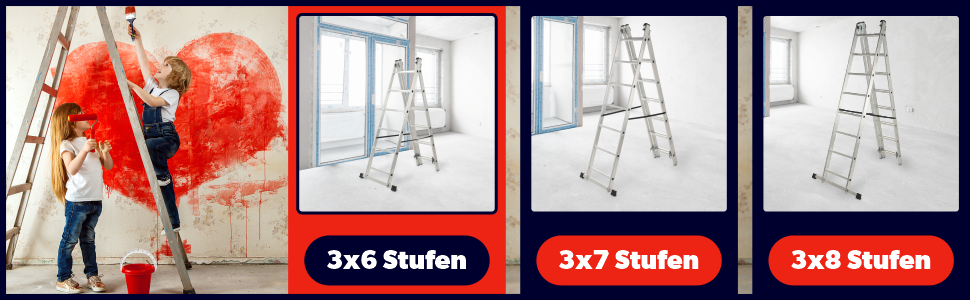 Scala Multiuso KADAX In Alluminio - 3 Elementi, 7 Gradini, Bloccaggio Automatico, Antiscivolo | Portata 150 Kg, EN131