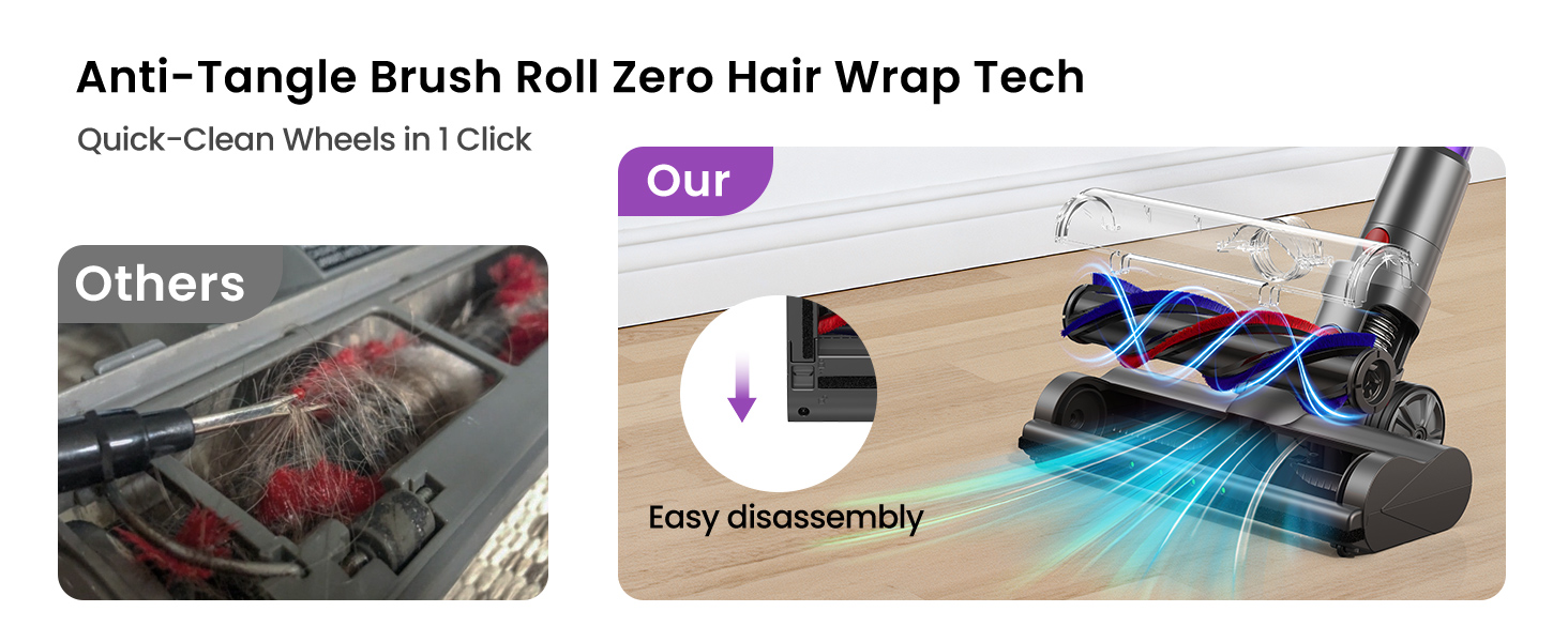 Xlife One-Click Brush Roll Removal Tangle-Free Vacuum Maintenance