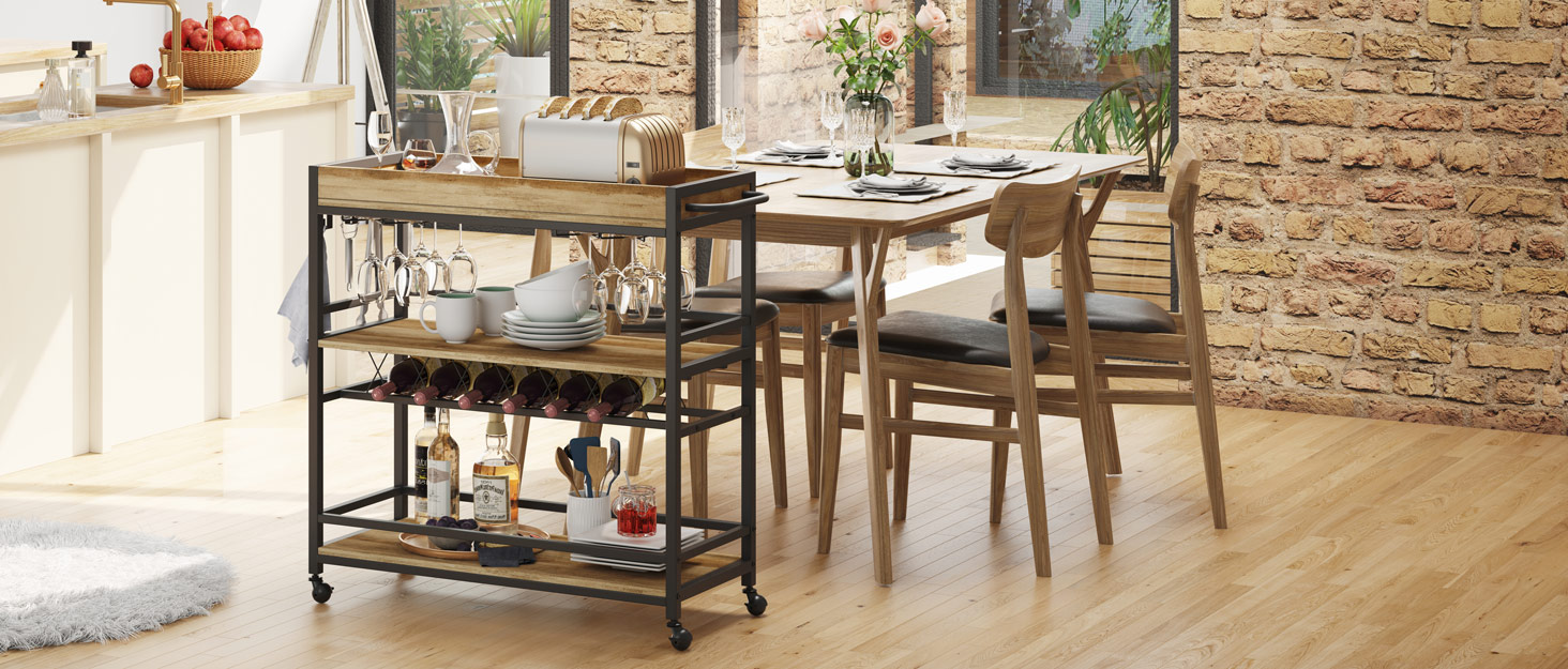 BON AUGURE Bar Cart, Serving Cart, Drink Cart