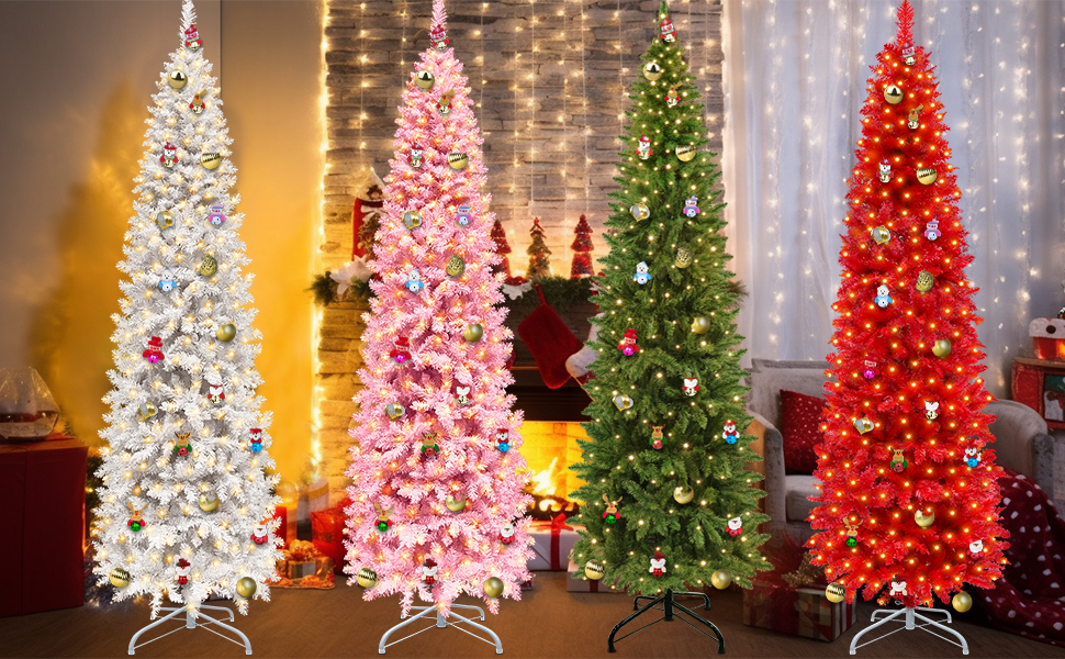 7.5 Ft Prelit White Pencil Christmas Tree, 350 LED Warm