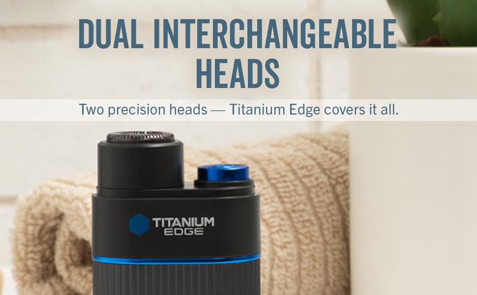 Titanium Edge trimmer with dual interchangeable precision heads.
