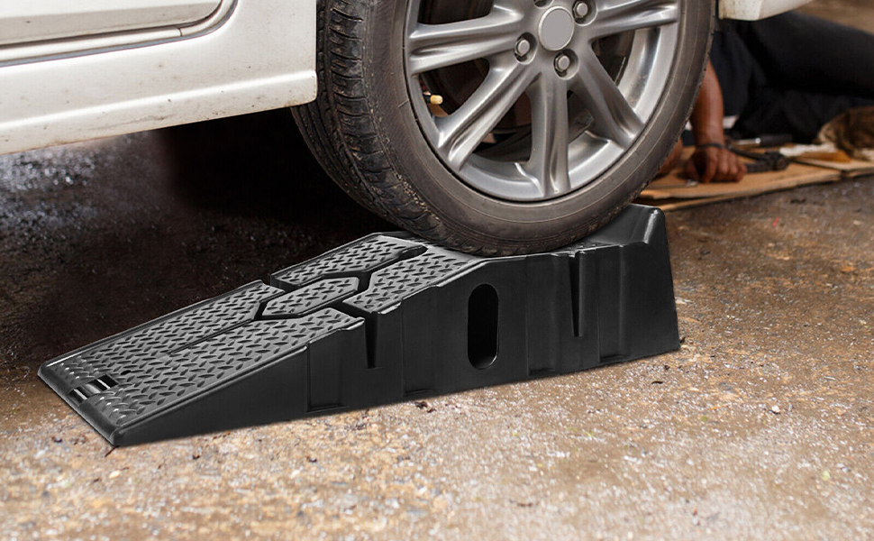 1 Pair Heavy Duty Car Ramps, 3 Ton Black Plastic Car Ramp, AntiSlip Widen Ramps for Car Vehicle