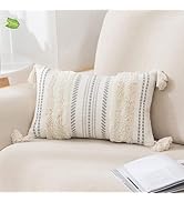 decorUhome Decorative Boho Throw Pillow Covers 12x20, Lumbar Accent Neutral Tufted Pillow Covers ...