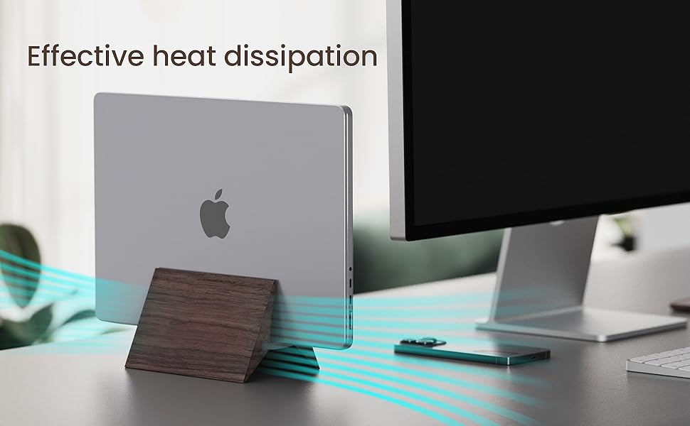 DOVICK Vertical Laptop Stand for Desk， Wooden Laptop Holder