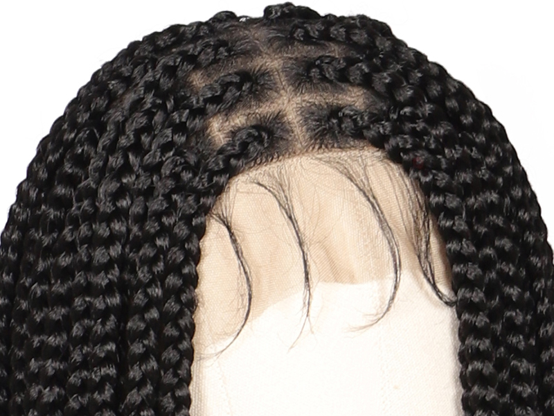 36" Knuteløs Flettet Parykk Blonde Front Box Braids Blonde Frontal Parykk for Kvinner Ekte Hår Blandet Svart Hånd Hel Dobbel Blonde Flettet Parykk med Babyhår_voghion.com