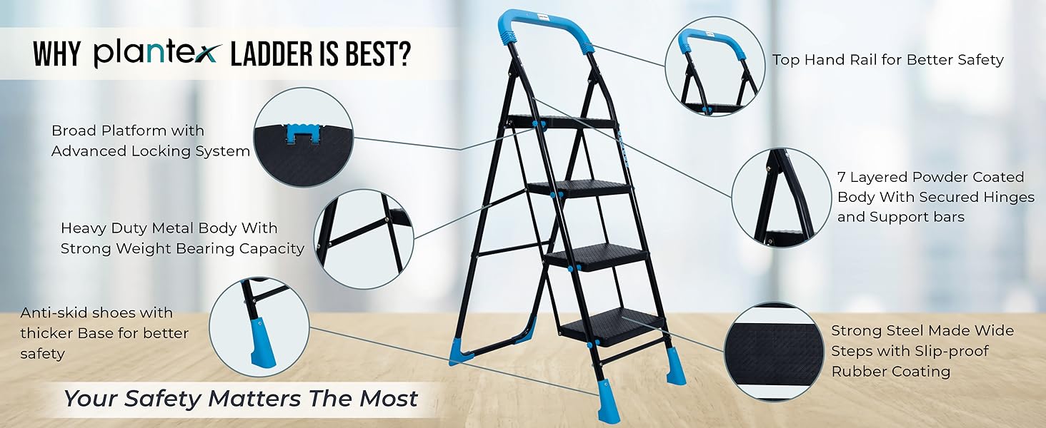 Plantex HeavyDuty MildSteel Ladder/Folding 4 Step Ladder for Home