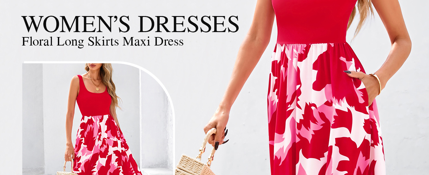 KIRUNDO Maxi Dresses for Women 2025 Summer Boho Sleeveless Floral Print Tank Long Dress