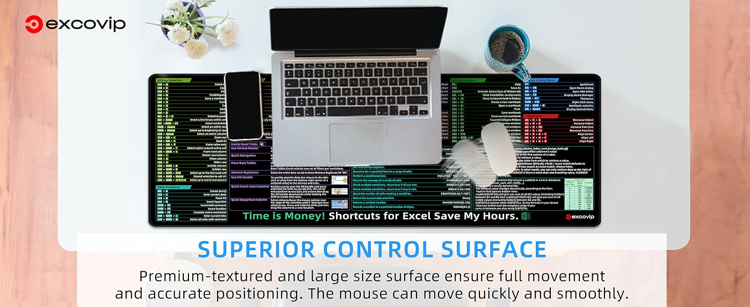 excovip Large Mouse Mat XL, Office Shortcut Mouse Pad, Extended ...