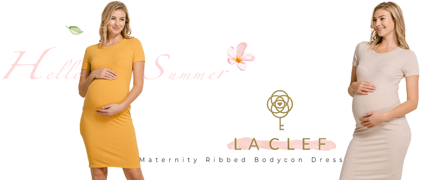 Short Sleeve Round Neck Maternity Ribbed Bodycon Dress