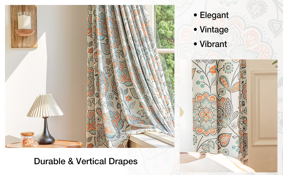 FMFUNCTEX Jacobean Blackout Window Curtains for Bedroom