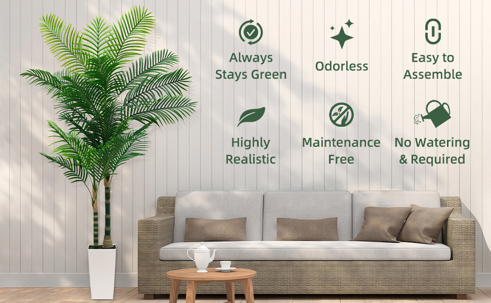7ft Faux Tropical Palm Plant - no need for watering, pruning, sunlight or fertilizer, odorless