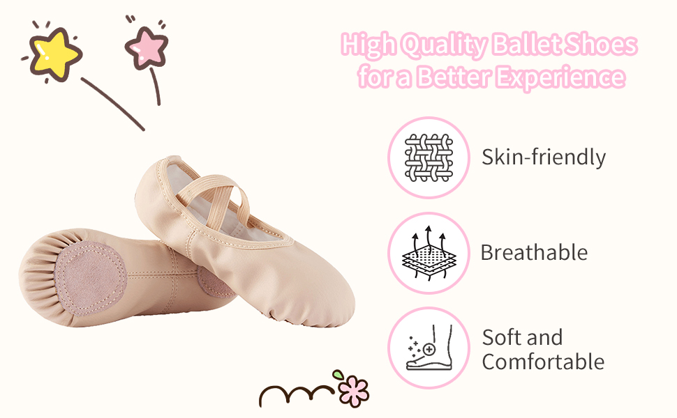 Girls Ballet Shoes, Indoor Ballerina Dance Flats Slippers for Kids, Toddlers Dancing, Yoga Soft