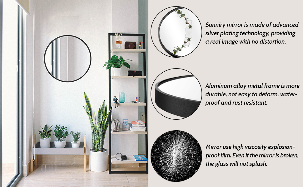 Sunniry Black Circle Mirror 20 inch, Round Bathroom Mirror