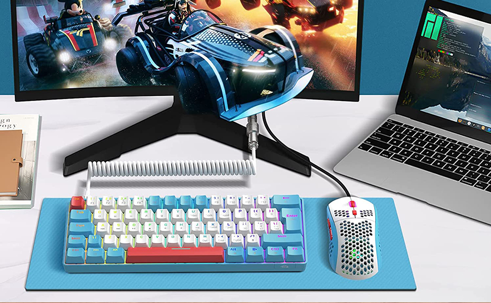 ZIYOU LANG Wired Gaming Keyboard and Mouse Combo+Coiled USB C Cable T60