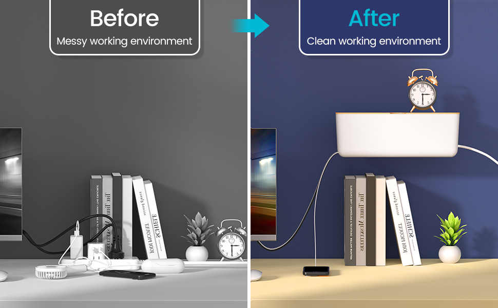 Cable Management Box Wall Mount Wood Lid Cord Organizer