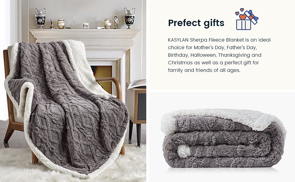 KASYLAN Sherpa Fleece Blankets Flannel Throw for Couch Sofa