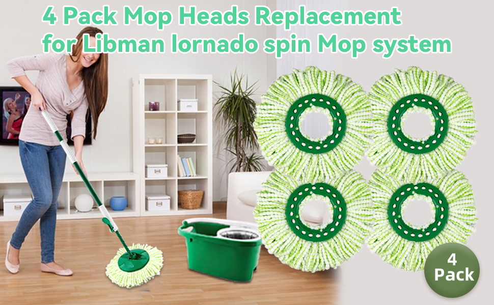 4 Pack Mop Head Replacement Compatible with Libman Tornado