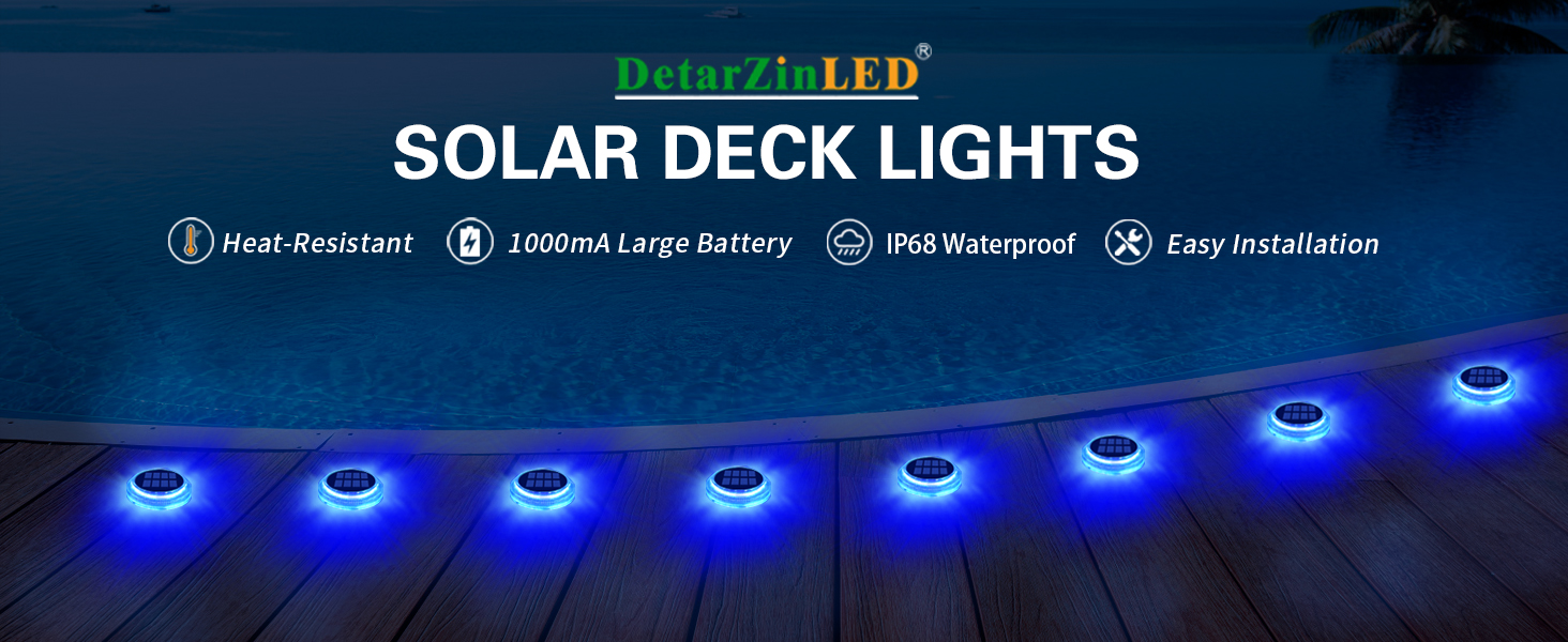 DetarZinLED Dock Lights Solar Powered Waterproof IP68, Blue Driveway