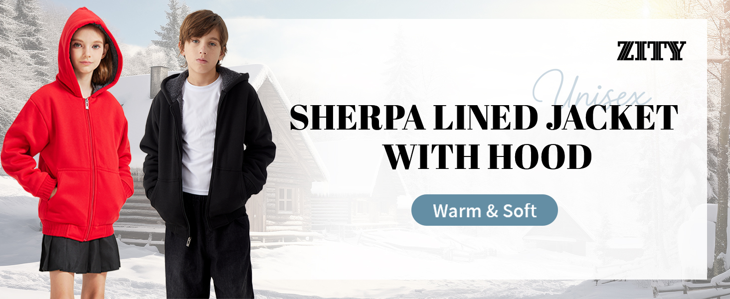 Unisex sherpa lined jacket shirts with hood pockets, warm and soft