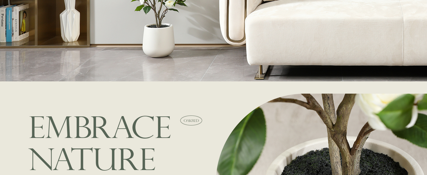 OAKRED Artificial Camellia Tree, 3.8FT Faux Plant with