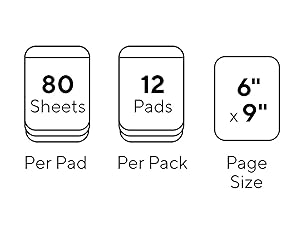  Staples White Paper Steno Pads, Gregg Ruled, 6" x 9", 12/Pack 