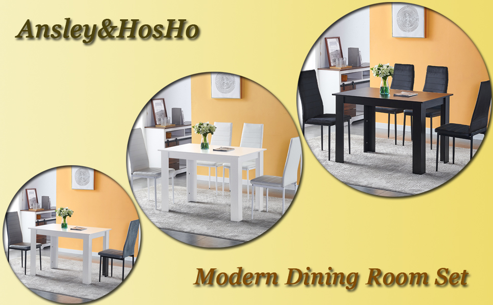 Modern Dining Room Set for 4, 110cm Black Dining Table with Black