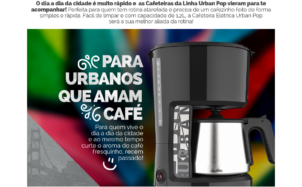   Passe o mouse para ampliar a imagem  Cafeteira Urban Pop Preto/Inox