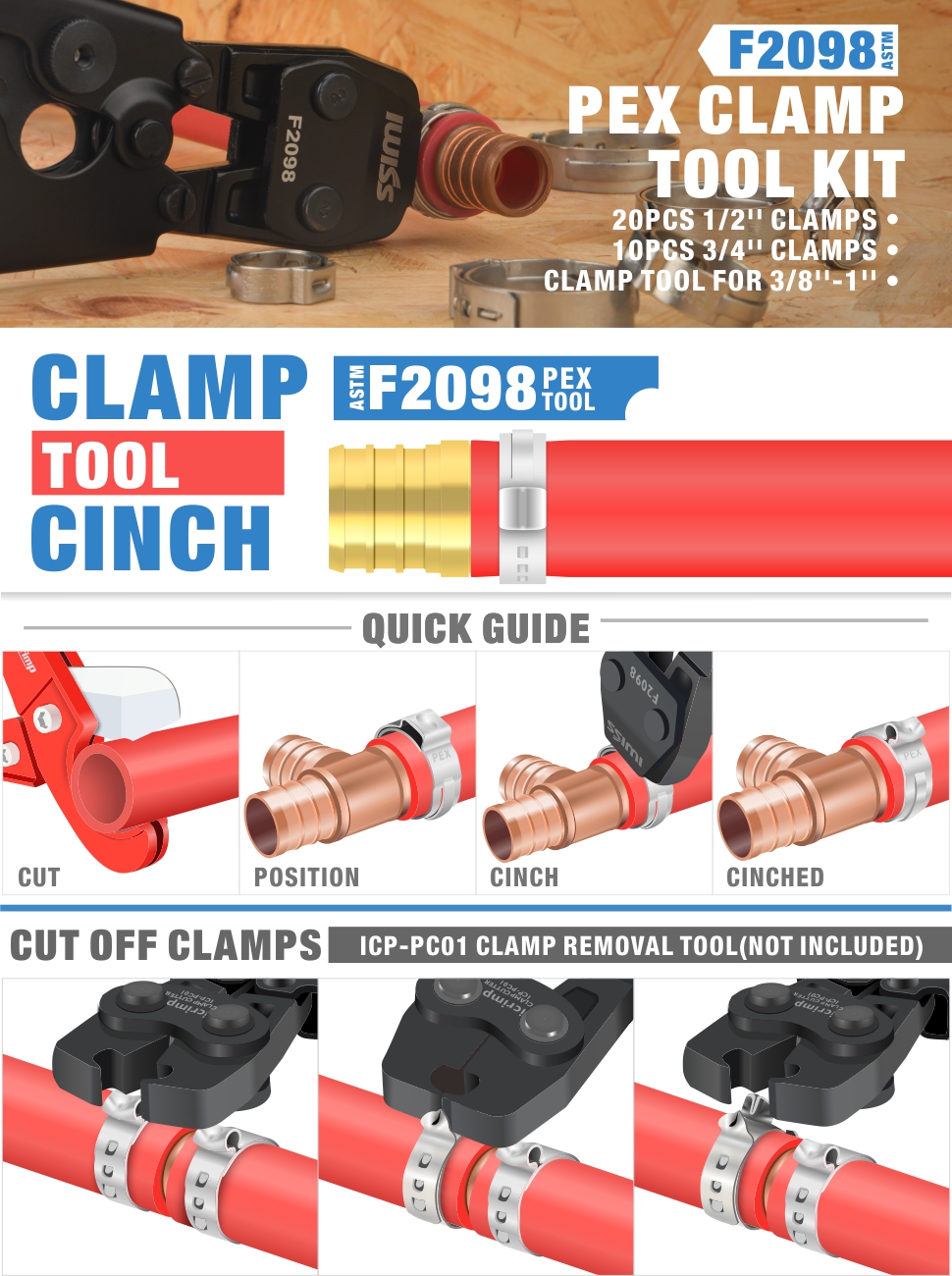 iCrimp Ratcheting PEX Cinch Tool for Fastening Stainless Clamps from 3/