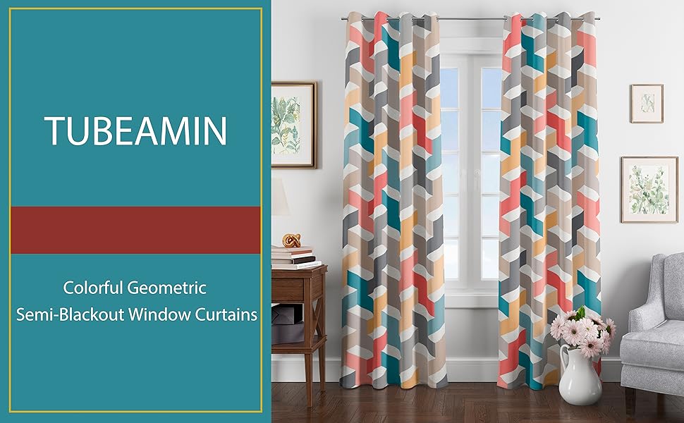 Colorful Geometric Curtains Living Room Curtains 84 Inches