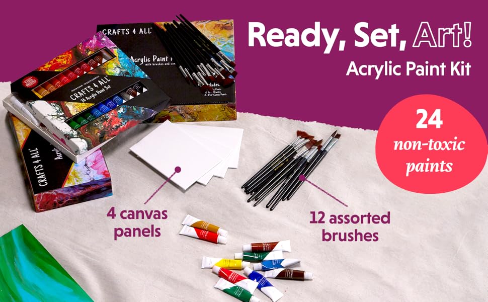 Amazon.com: Acrylic Paint Set for Adults and Kids - 24 Pack of 12mL Paints with 12 Art Brushes