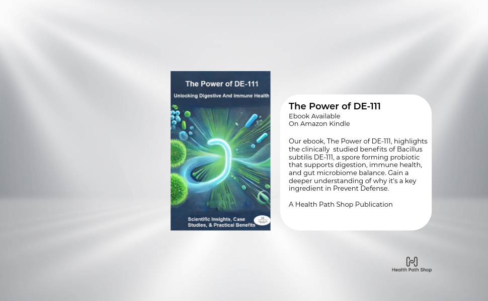 DE111 probiotic eBook cover highlighting immune and digestive benefits.