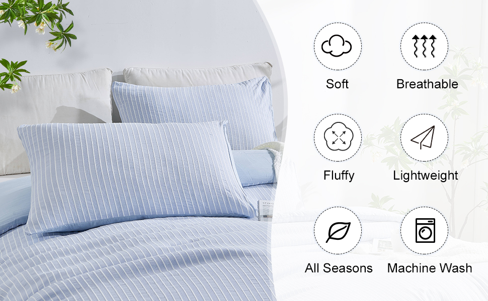 ENCOFT Light Blue Twin Comforter Set, 3 Piece Soft